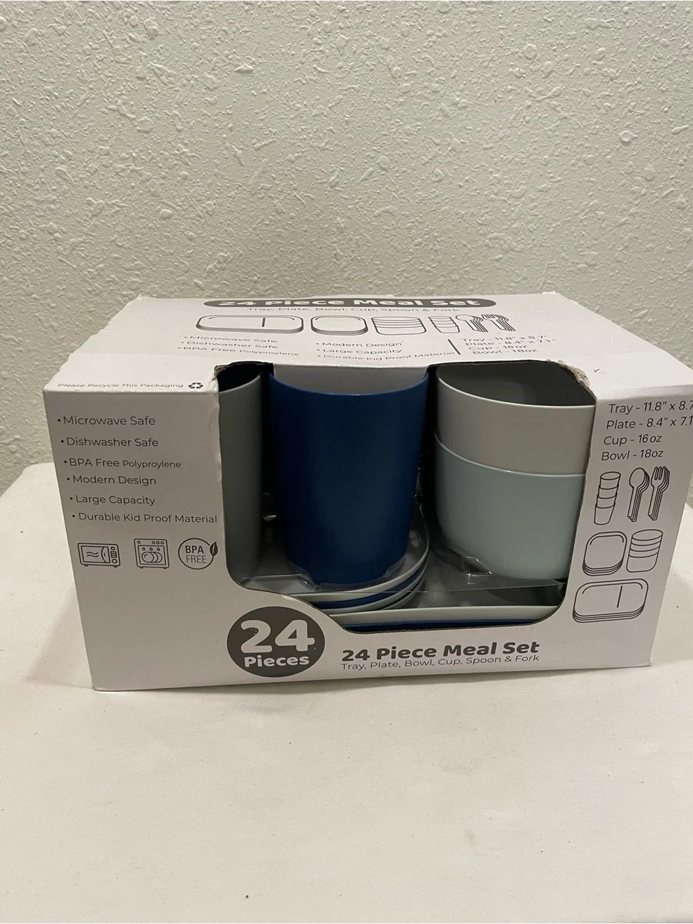 24-Piece Blue & Light Gray Kids Meal Set - BPA-Free Dinnerware